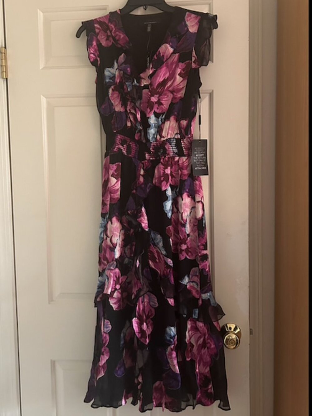 NWT WHBM Black Violet SIlk Burnout Dress size XXS